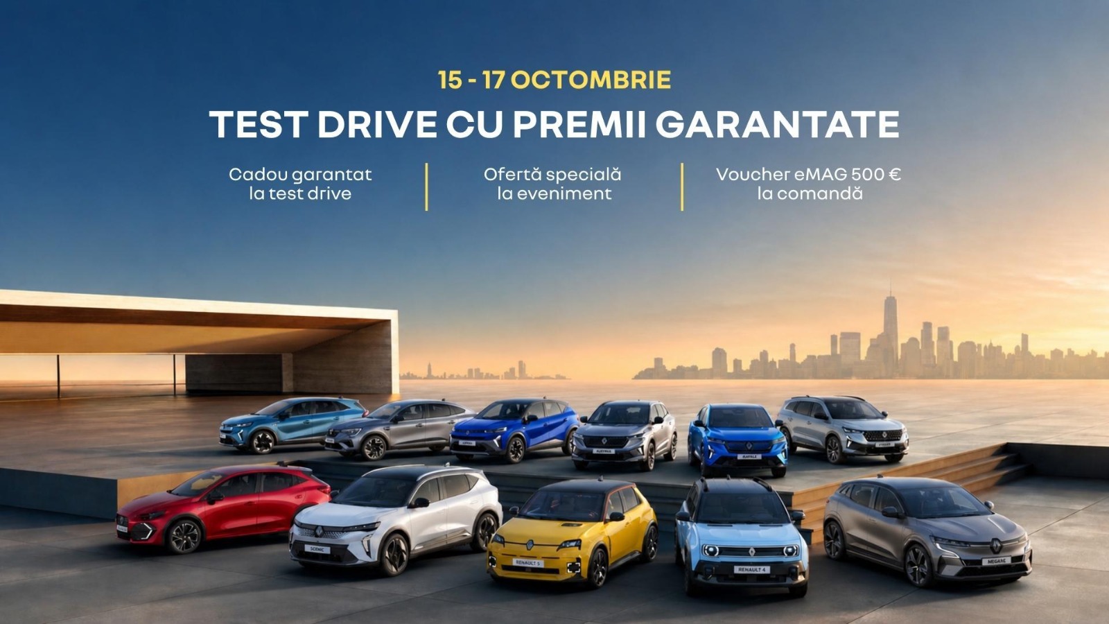 15-17 octombrie. Test drive cu premii garantate, ofertă specială la eveniment și voucher eMAG 500€ la comandă.